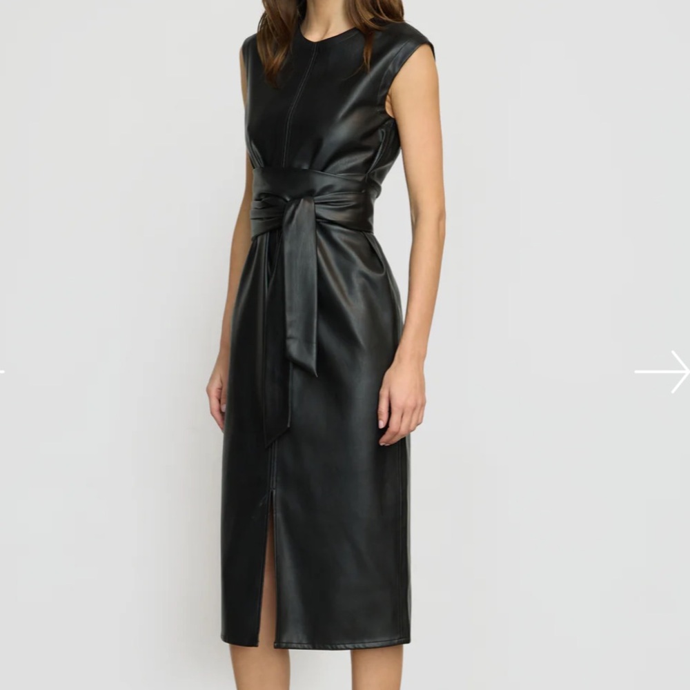 Modern Citizen Pilar vegan leather tie front black dress